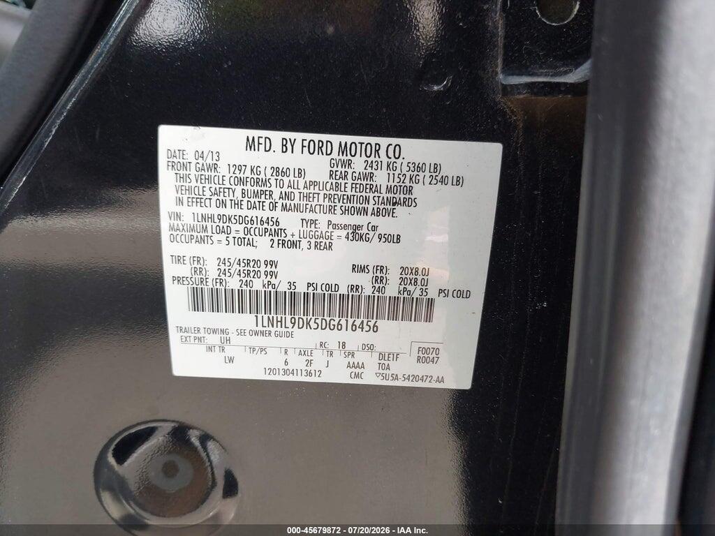 1LNHL9DK5DG616456 2013 LINCOLN MKS photo no. 9