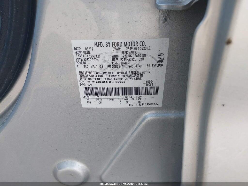 2LMDJ8JK4DBL06863 2013 LINCOLN MKX photo no. 9