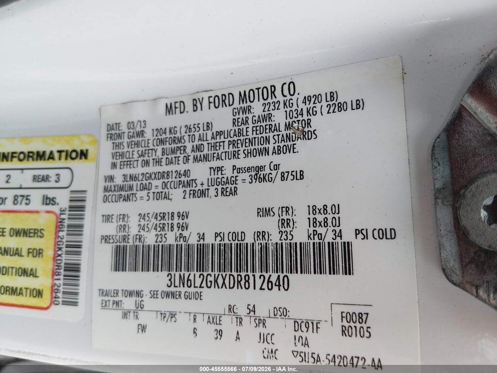 3LN6L2GKXDR812640 2013 LINCOLN MKZ photo no. 9