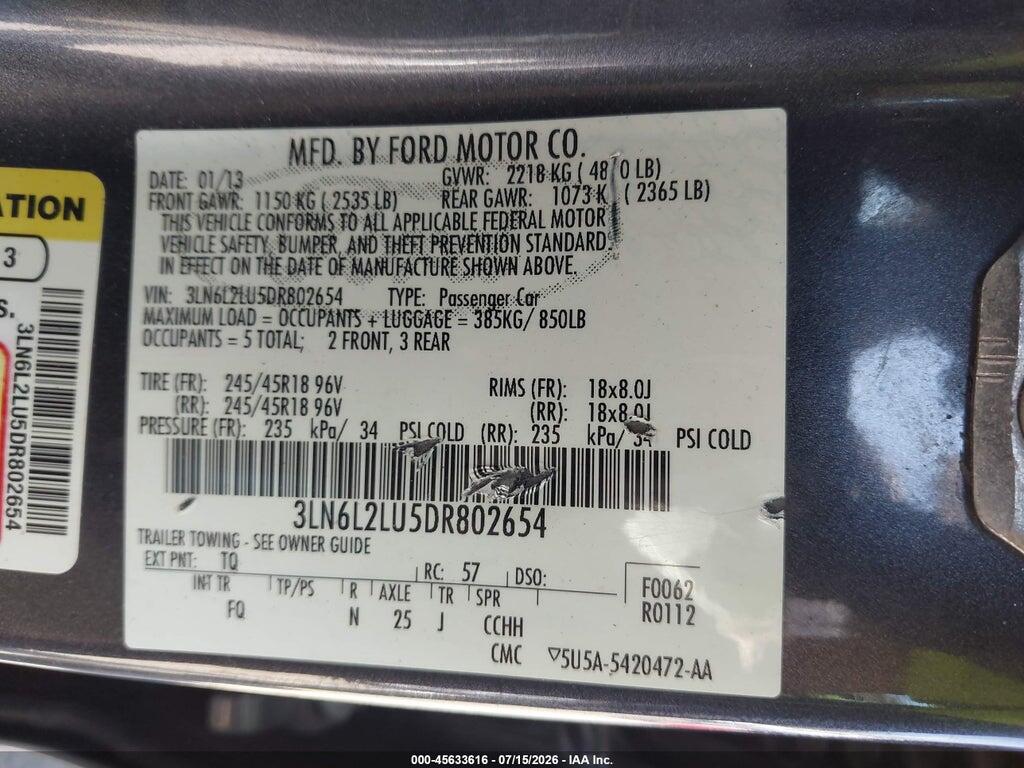 3LN6L2LU5DR802654 2013 LINCOLN MKZ HYBRID photo no. 9