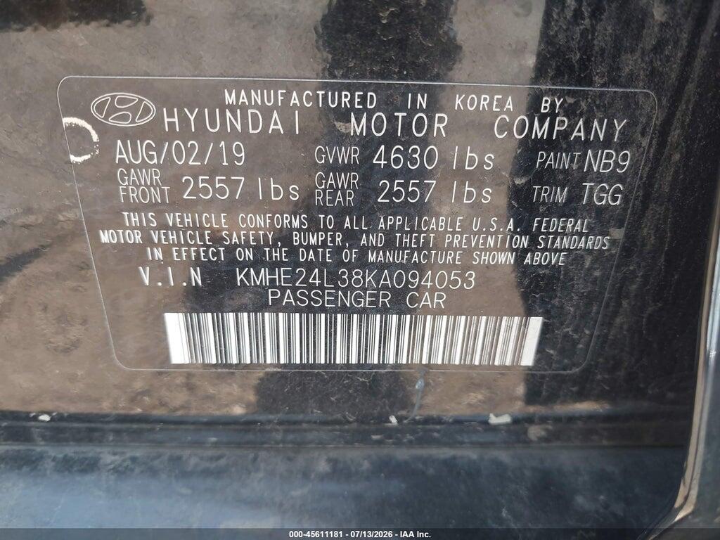 KMHE24L38KA094053 2019 HYUNDAI SONATA HYBRID photo no. 9