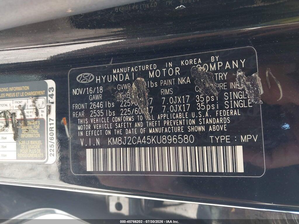 KM8J2CA45KU896580 2019 HYUNDAI TUCSON photo no. 9