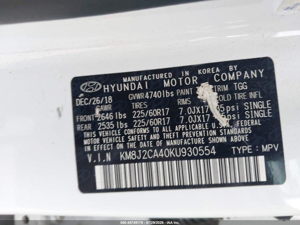 KM8J2CA40KU930554 2019 HYUNDAI TUCSON photo no. 9