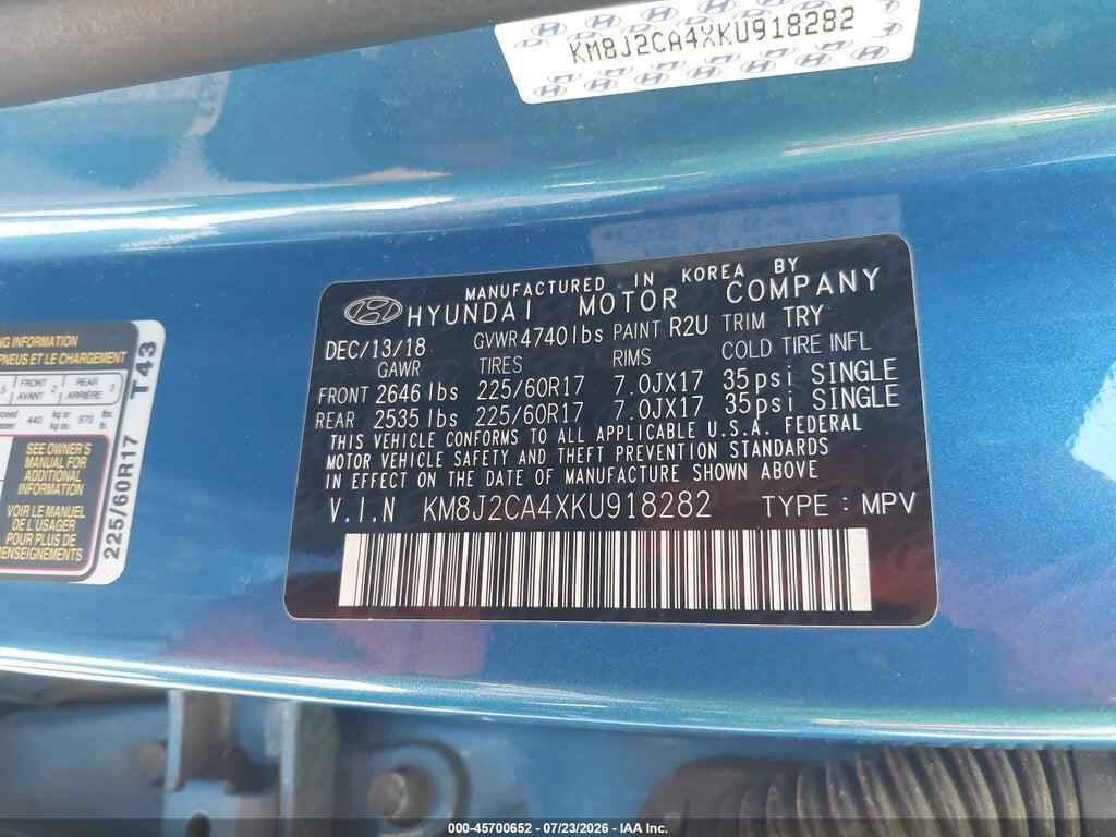 KM8J2CA4XKU918282 2019 HYUNDAI TUCSON photo no. 9
