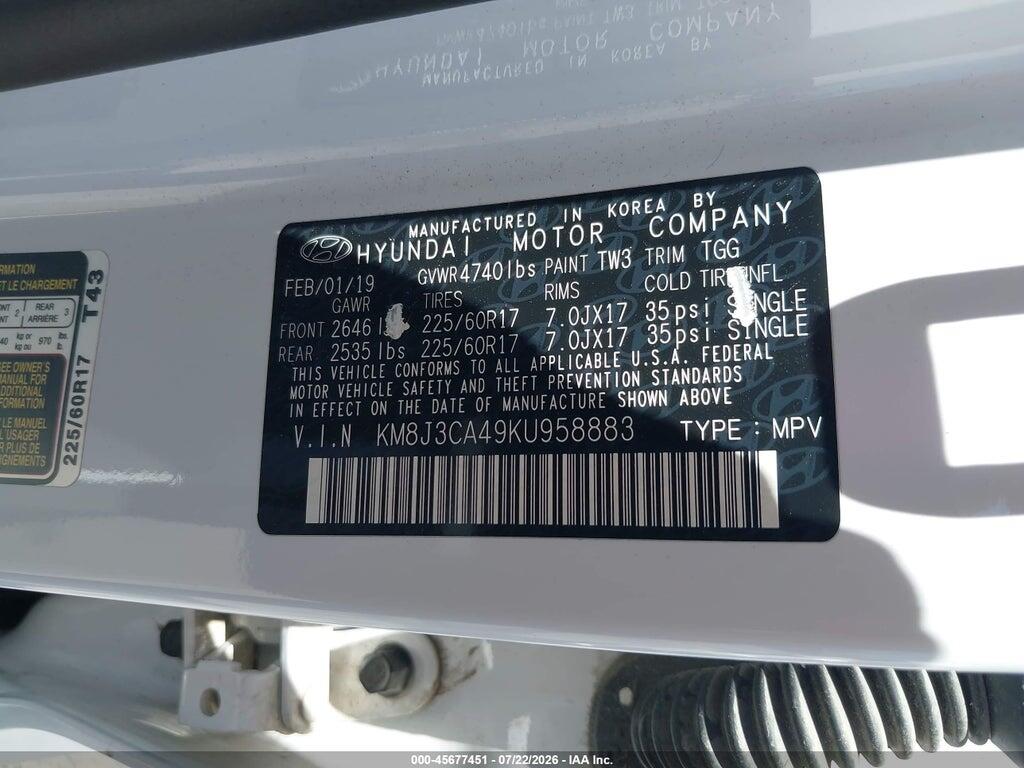 KM8J3CA49KU958883 2019 HYUNDAI TUCSON photo no. 9