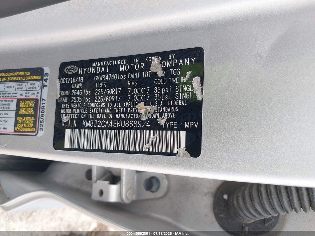 KM8J2CA43KU868924 2019 HYUNDAI TUCSON photo no. 9