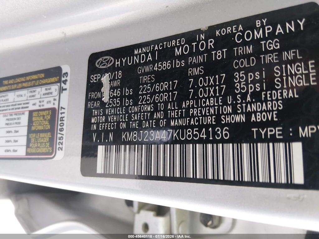 KM8J23A47KU854136 2019 HYUNDAI TUCSON photo no. 9