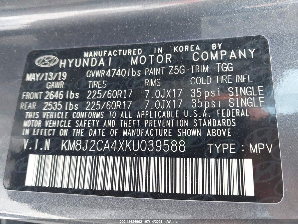 KM8J2CA4XKU039588 2019 HYUNDAI TUCSON photo no. 9
