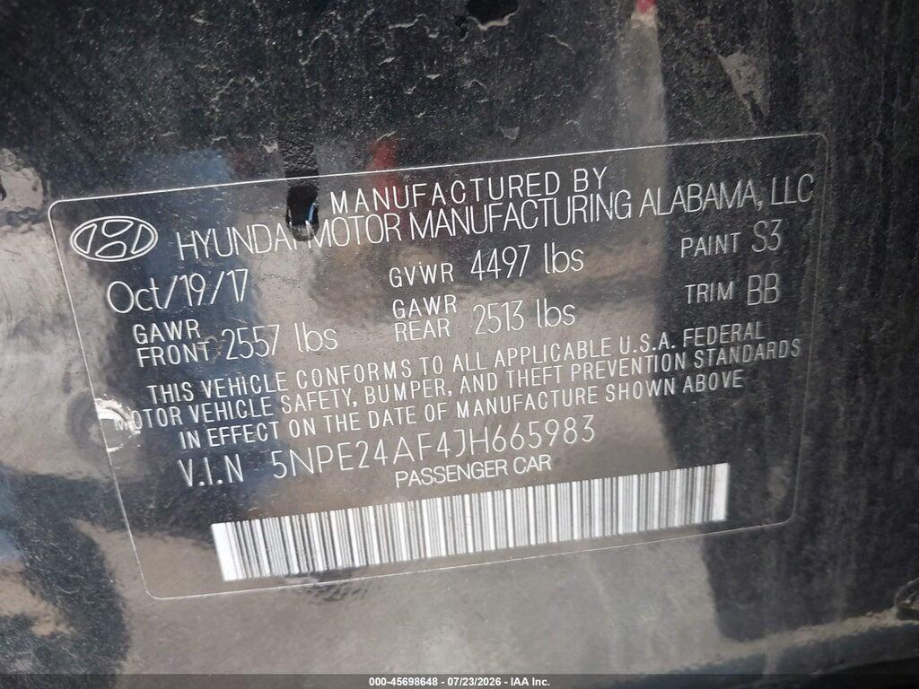 5NPE24AF4JH665983 2018 HYUNDAI SONATA photo no. 9