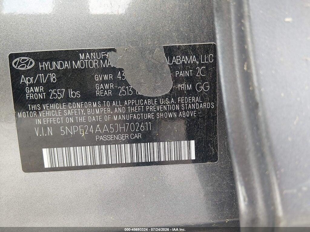 5NPE24AA5JH702611 2018 HYUNDAI SONATA photo no. 9