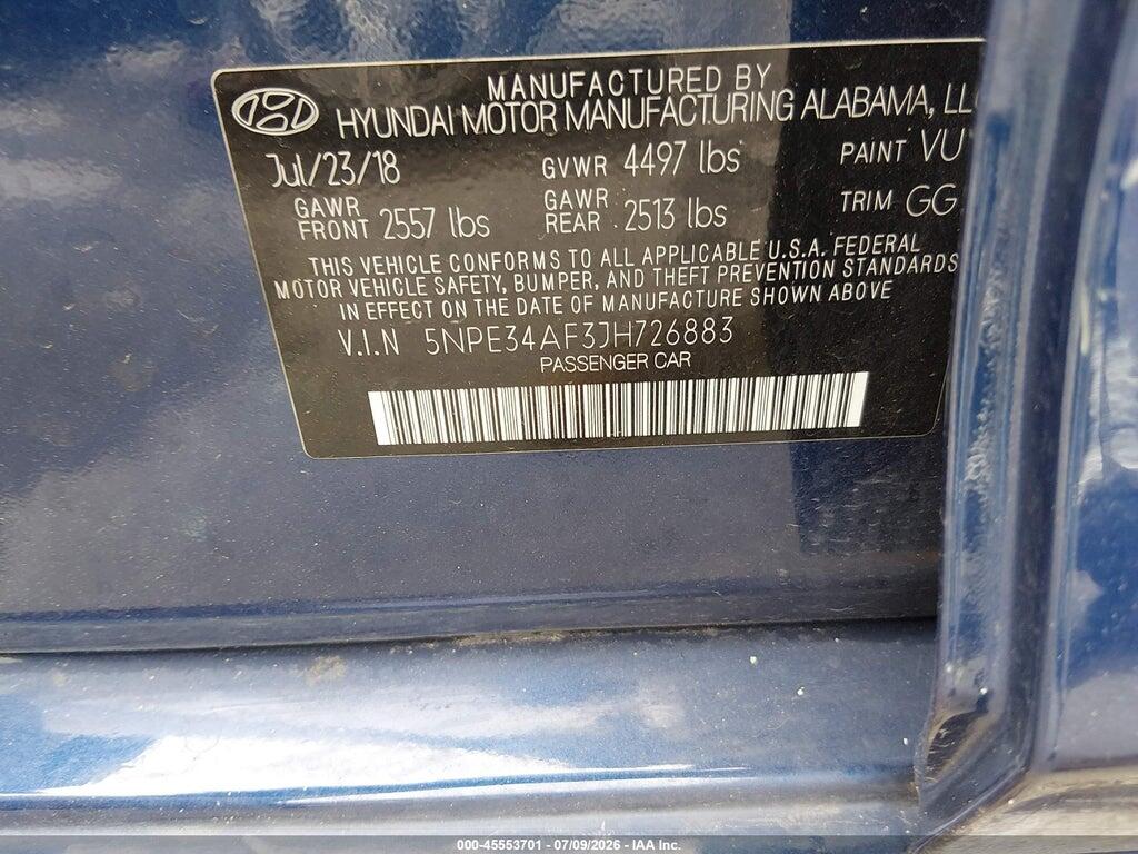 5NPE34AF3JH726883 2018 HYUNDAI SONATA photo no. 9