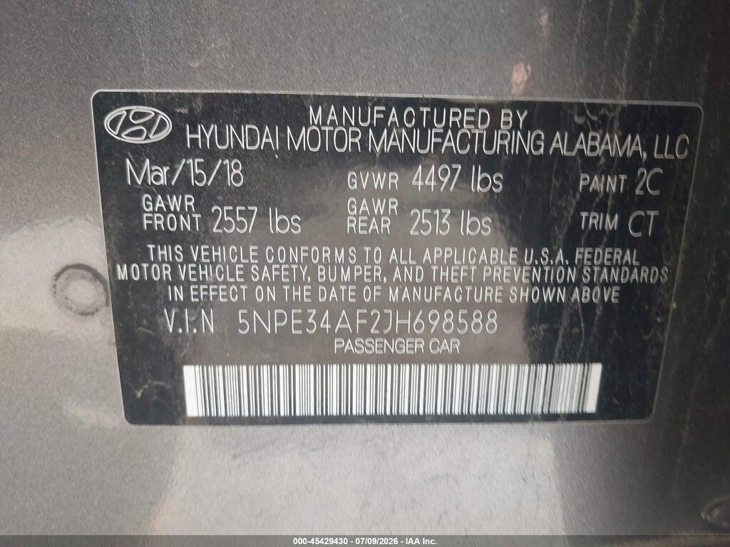 5NPE34AF2JH698588 2018 HYUNDAI SONATA photo no. 9