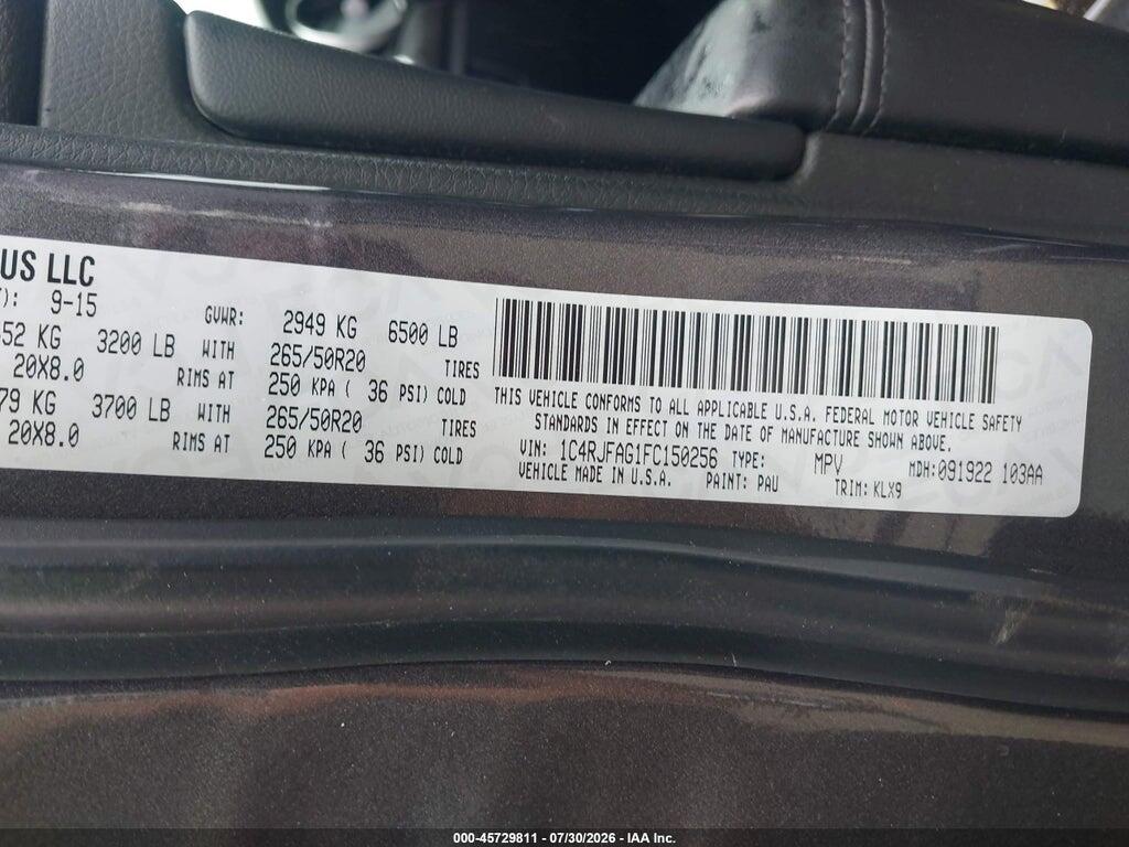 1C4RJFAG1FC150256 2015 JEEP GRAND CHEROKEE photo no. 9