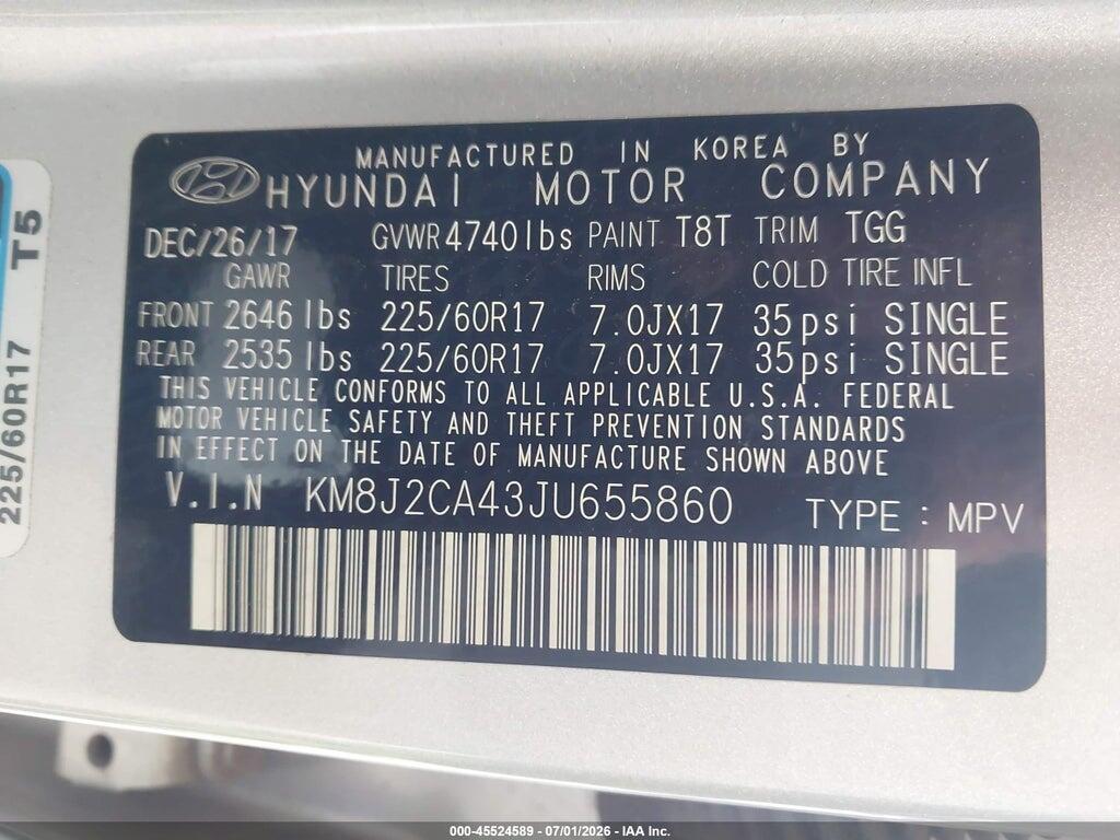 KM8J2CA43JU655860 2018 HYUNDAI TUCSON photo no. 9