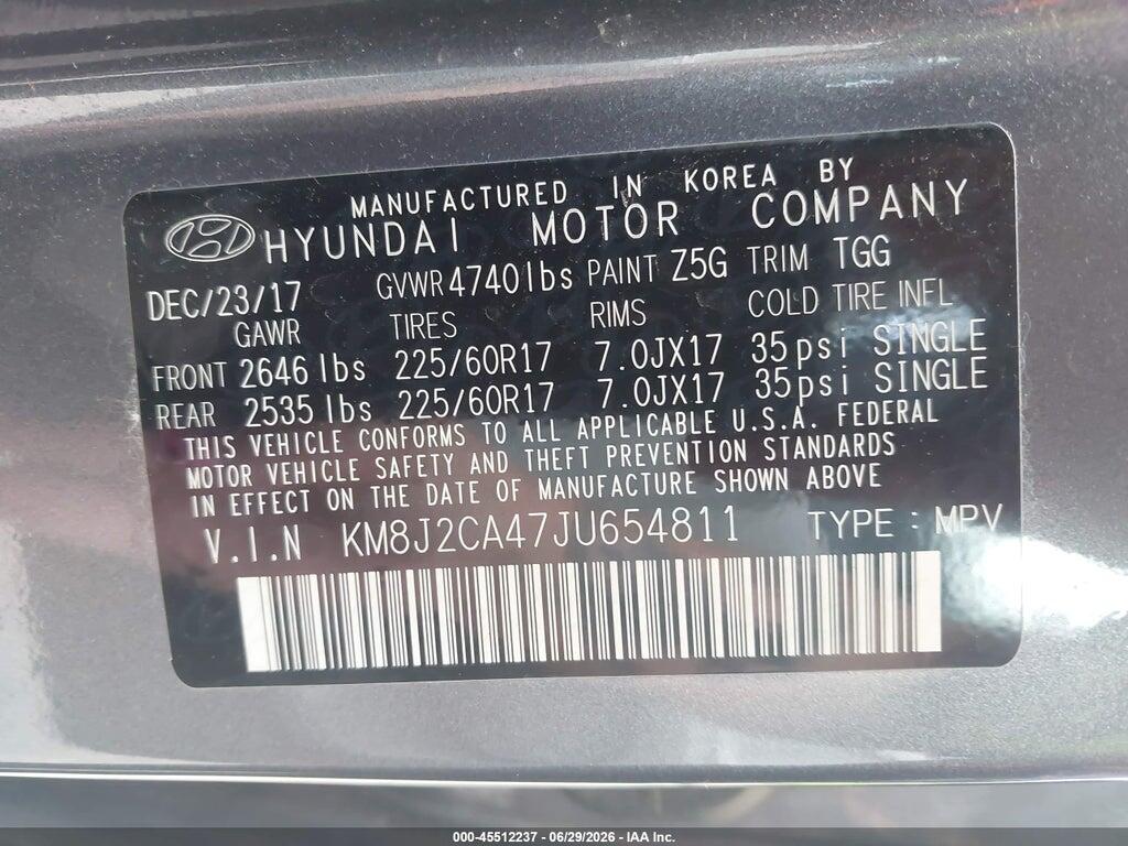 KM8J2CA47JU654811 2018 HYUNDAI TUCSON photo no. 9