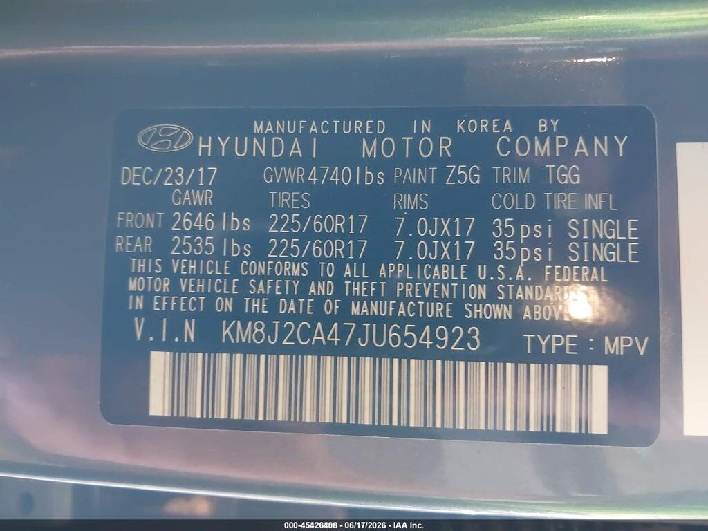 KM8J2CA47JU654923 2018 HYUNDAI TUCSON photo no. 9