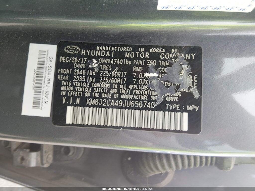 KM8J2CA49JU656740 2018 HYUNDAI TUCSON photo no. 9
