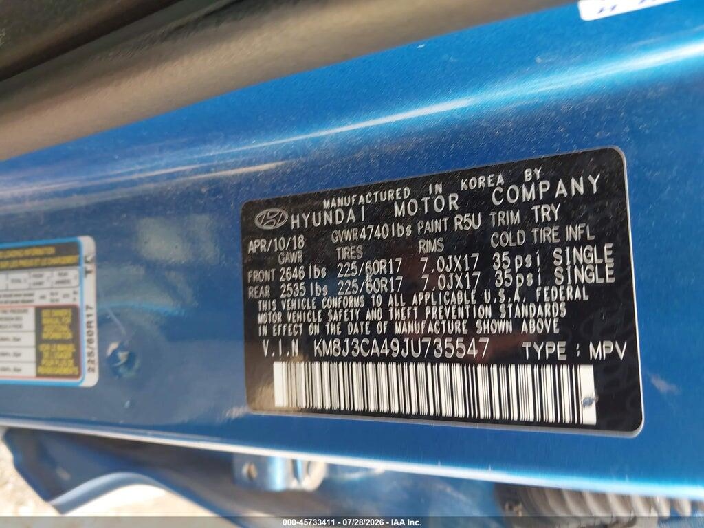 KM8J3CA49JU735547 2018 HYUNDAI TUCSON photo no. 9