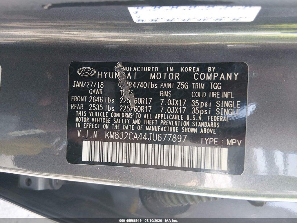 KM8J2CA44JU677897 2018 HYUNDAI TUCSON photo no. 9