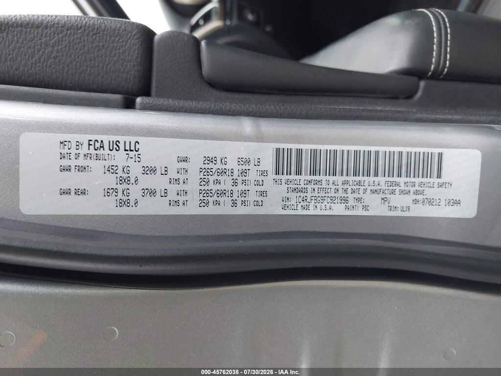 1C4RJFBG9FC921996 2015 JEEP GRAND CHEROKEE photo no. 9