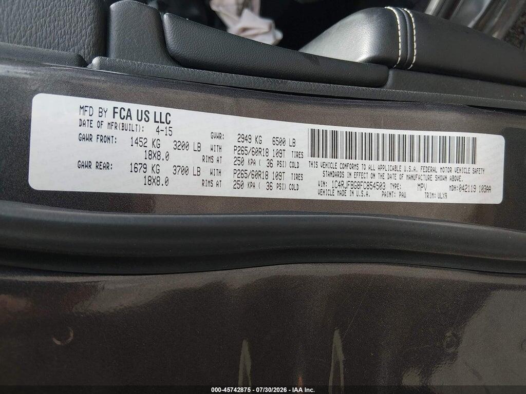 1C4RJFBG8FC854503 2015 JEEP GRAND CHEROKEE photo no. 9