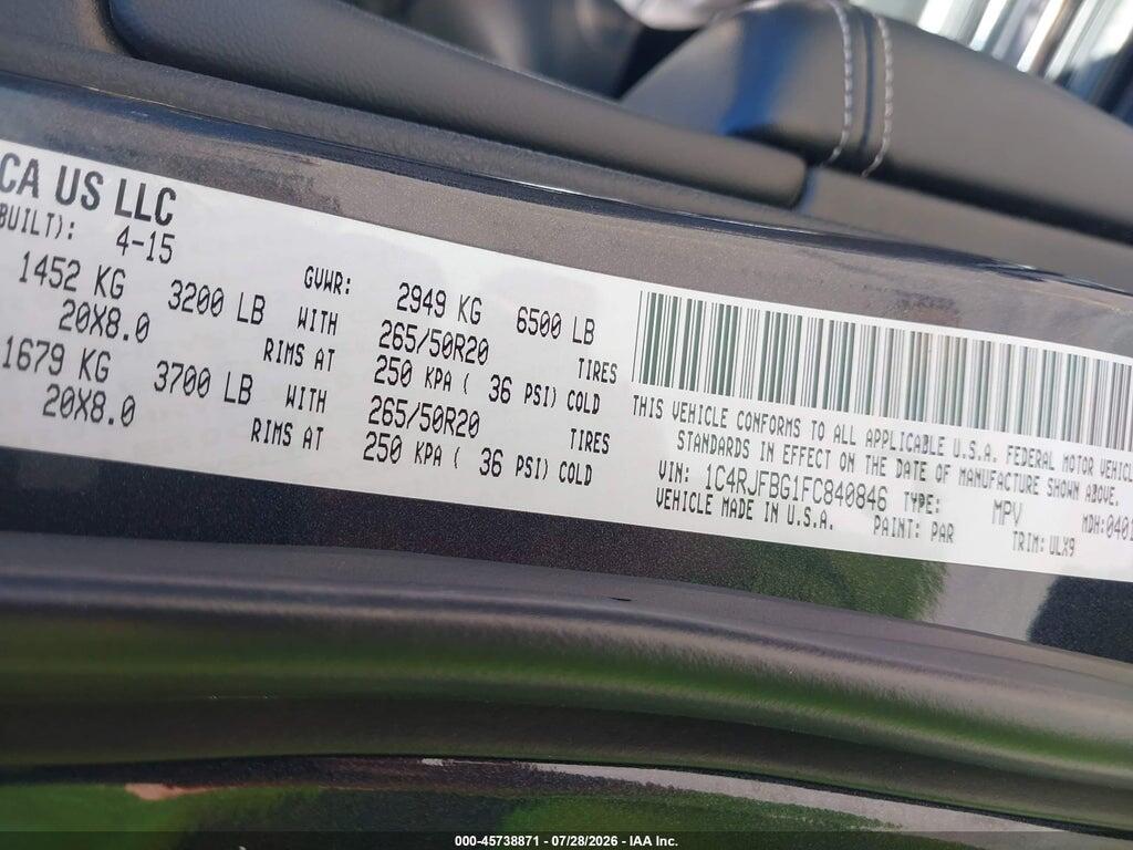 1C4RJFBG1FC840846 2015 JEEP GRAND CHEROKEE photo no. 9