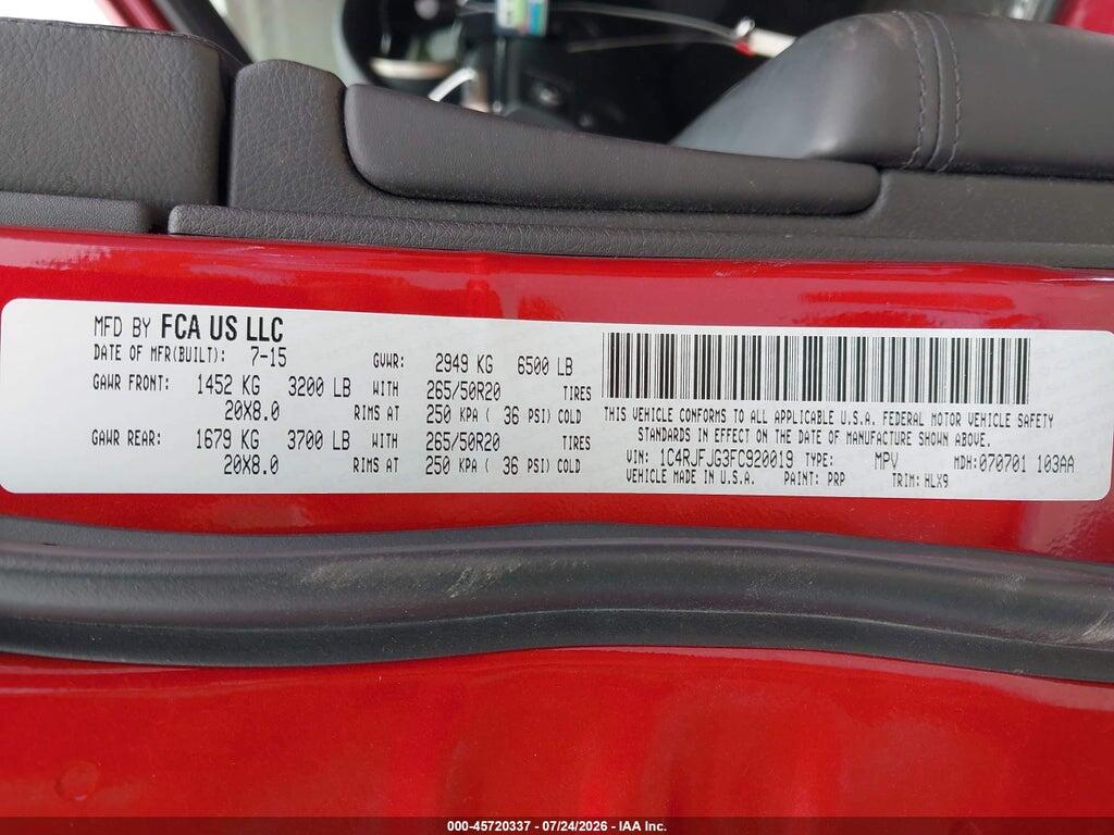 1C4RJFJG3FC920019 2015 JEEP GRAND CHEROKEE photo no. 9
