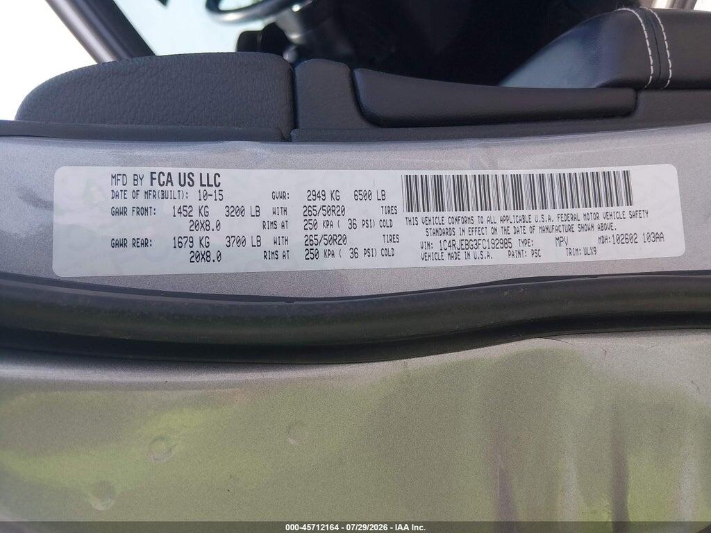 1C4RJEBG3FC192985 2015 JEEP GRAND CHEROKEE photo no. 9