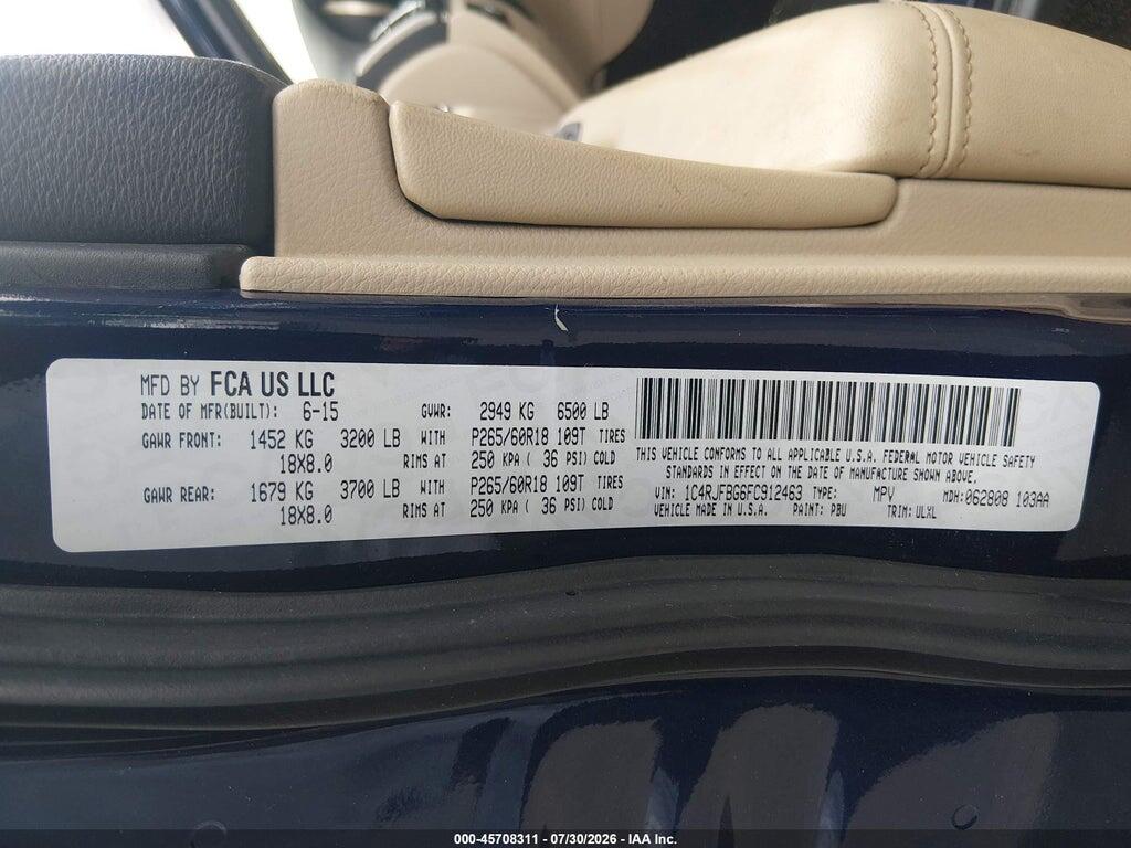 1C4RJFBG6FC912463 2015 JEEP GRAND CHEROKEE photo no. 9