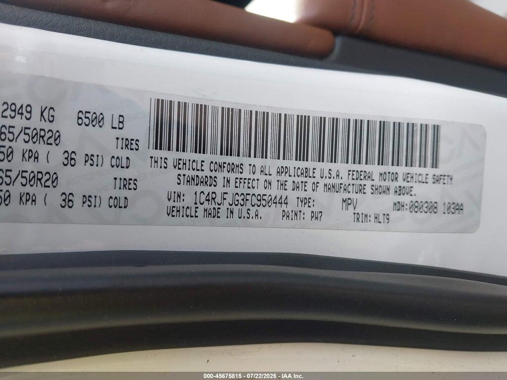 1C4RJFJG3FC950444 2015 JEEP GRAND CHEROKEE photo no. 9