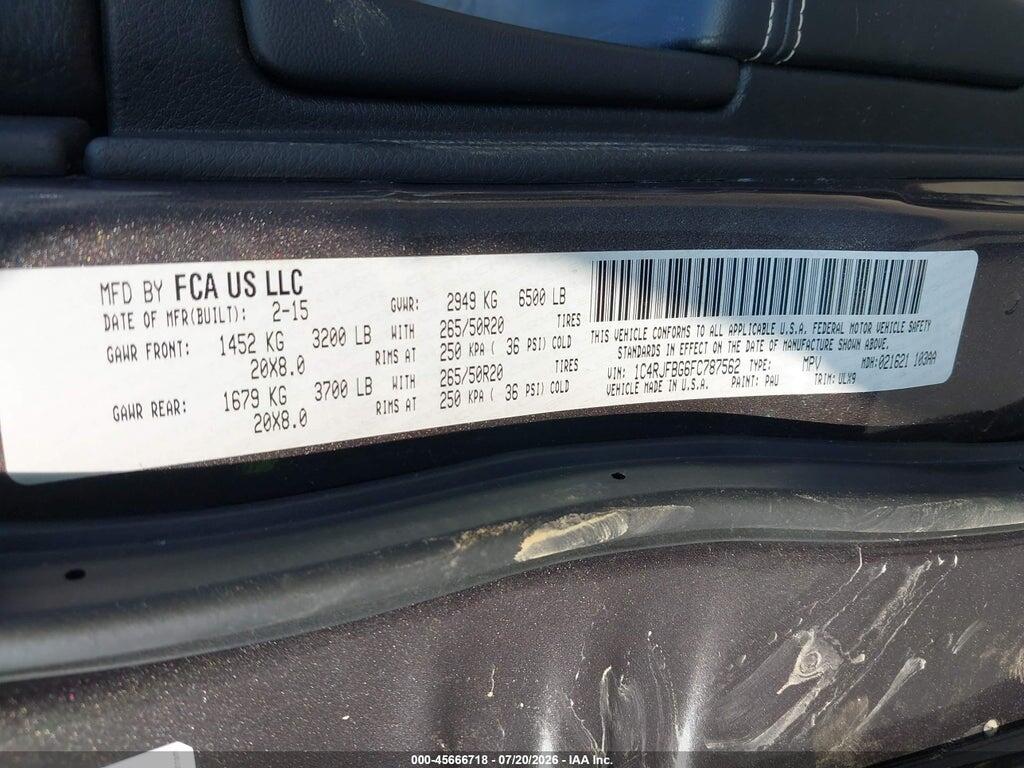 1C4RJFBG6FC787562 2015 JEEP GRAND CHEROKEE photo no. 9