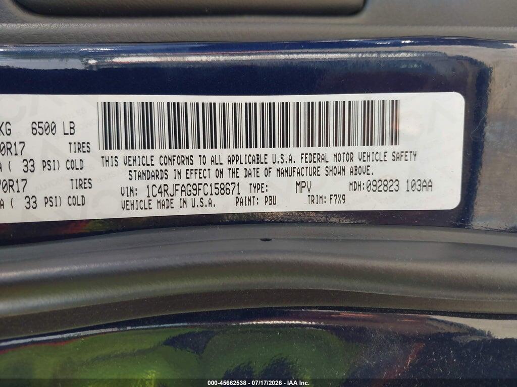 1C4RJFAG9FC158671 2015 JEEP GRAND CHEROKEE photo no. 9