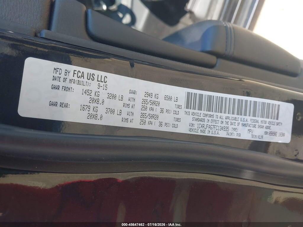 1C4RJFAG7FC134935 2015 JEEP GRAND CHEROKEE photo no. 9