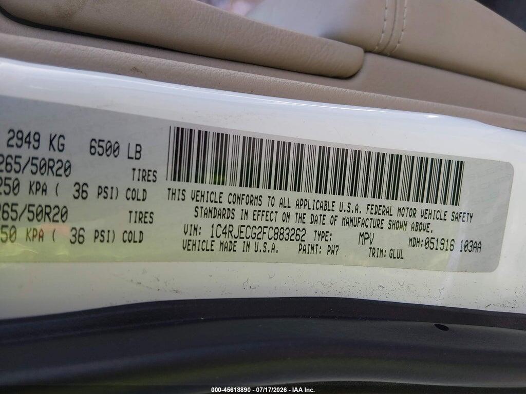 1C4RJECG2FC883262 2015 JEEP GRAND CHEROKEE photo no. 9