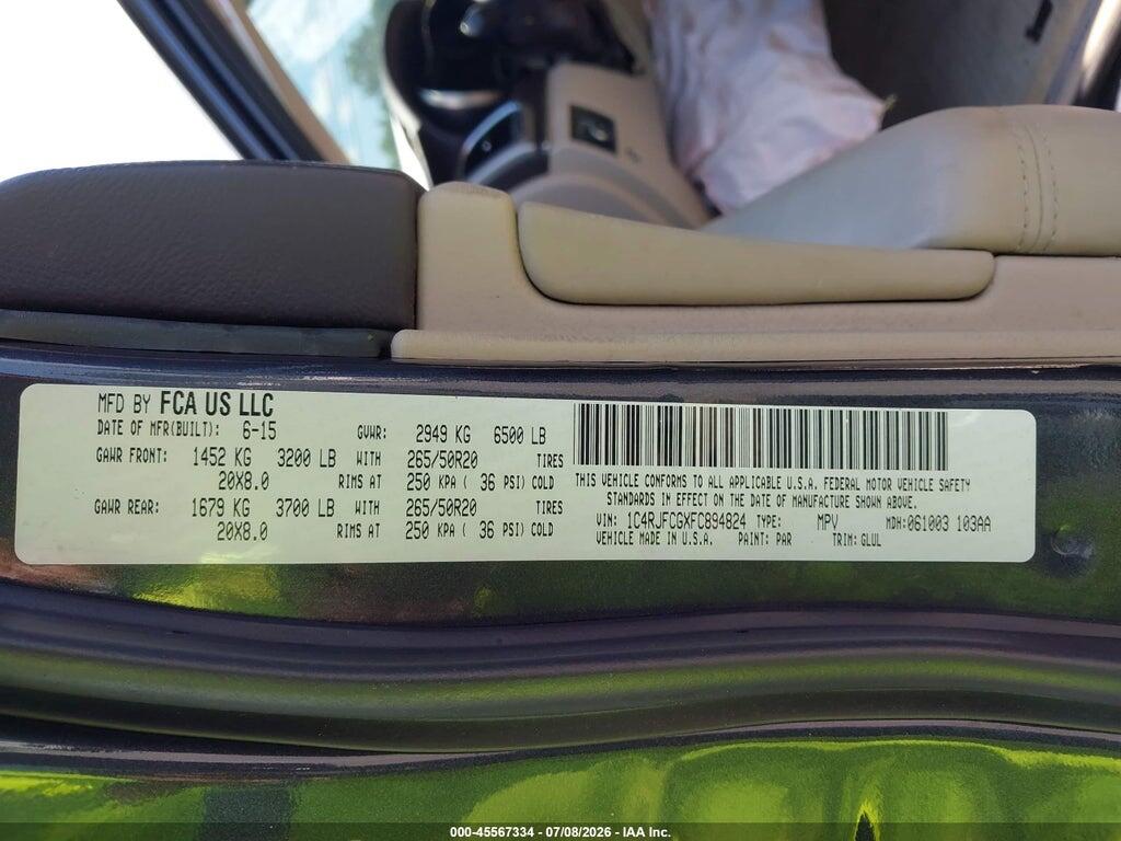 1C4RJFCGXFC894824 2015 JEEP GRAND CHEROKEE photo no. 9
