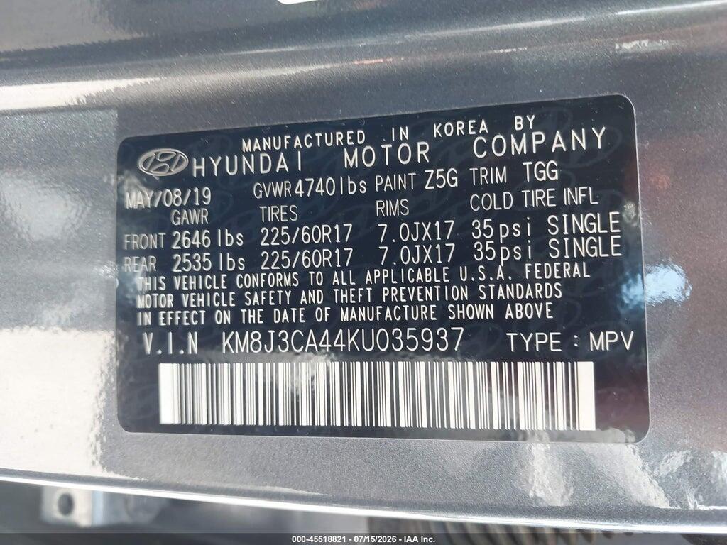 KM8J3CA44KU035937 2019 HYUNDAI TUCSON photo no. 9