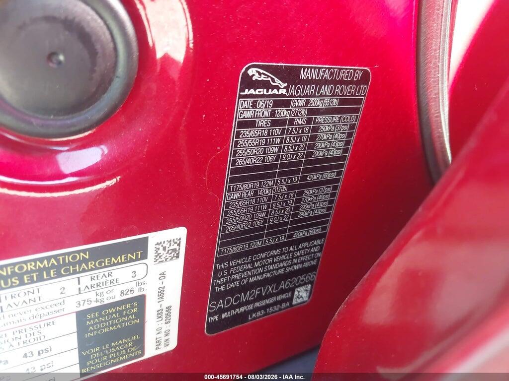 SADCM2FVXLA620566 2020 JAGUAR F-PACE photo no. 9