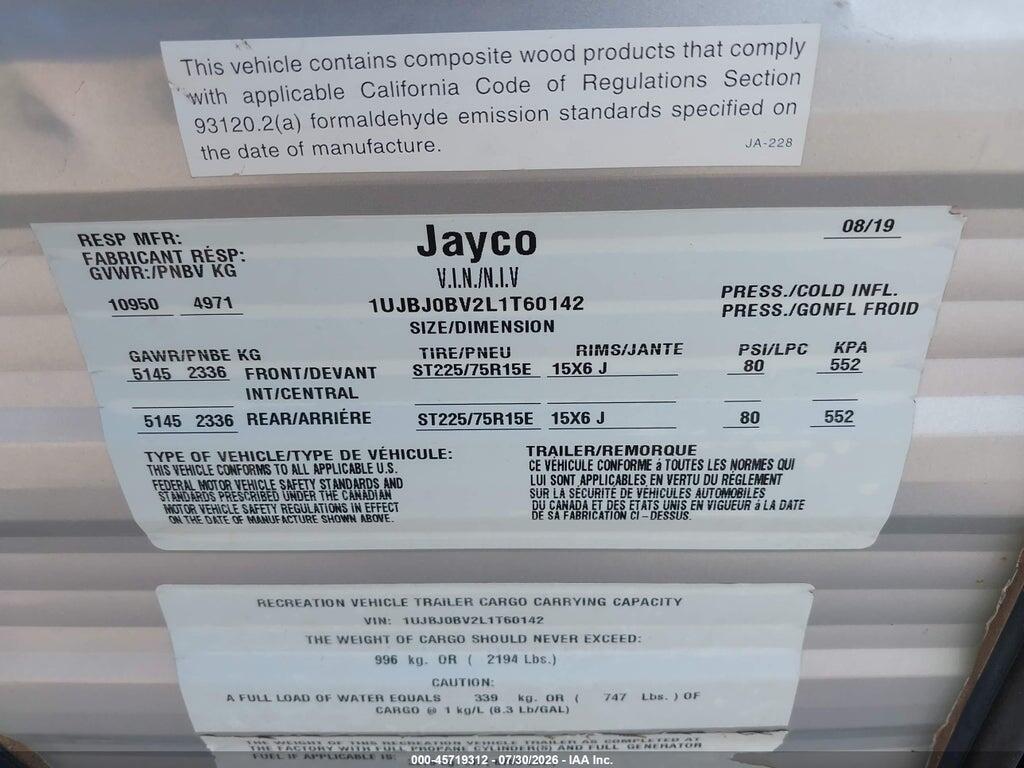 1UJBJ0BV2L1T60142 2020 JAYCO JAY FLIGHT 40' TRAVEL TRAILER photo no. 9