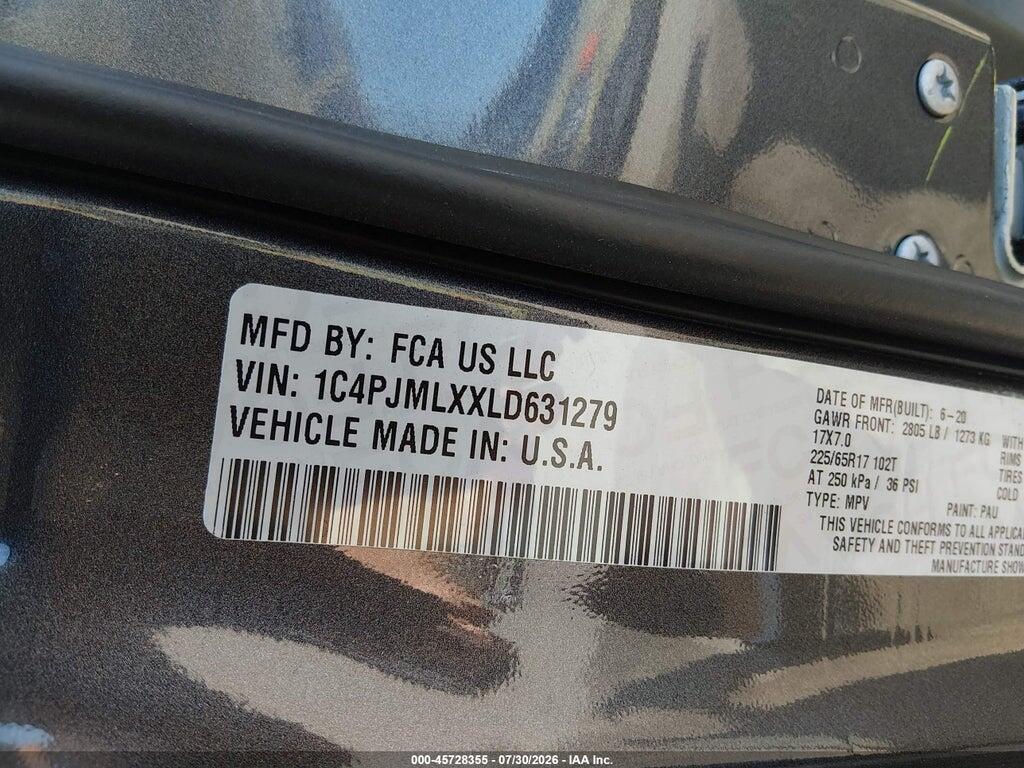 1C4PJMLXXLD631279 2020 JEEP CHEROKEE photo no. 9