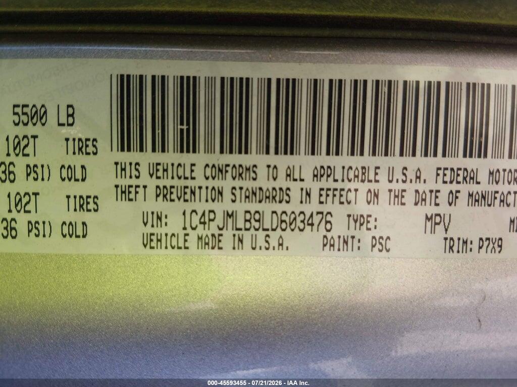 1C4PJMLB9LD603476 2020 JEEP CHEROKEE photo no. 9