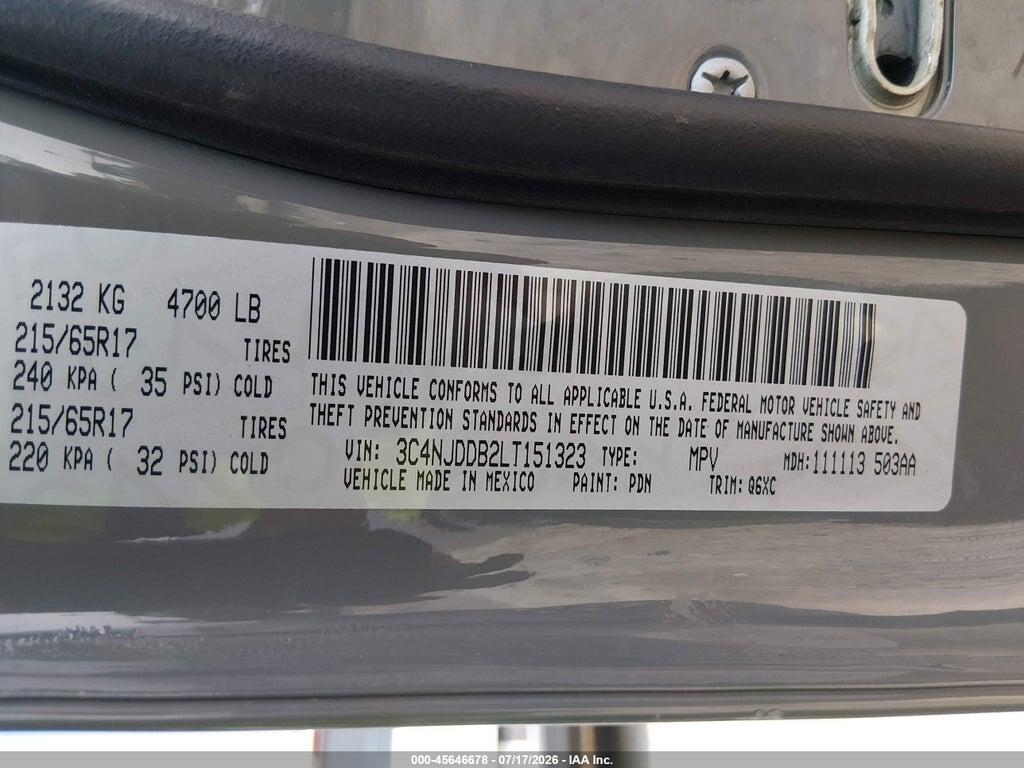 3C4NJDDB2LT151323 2020 JEEP COMPASS photo no. 9