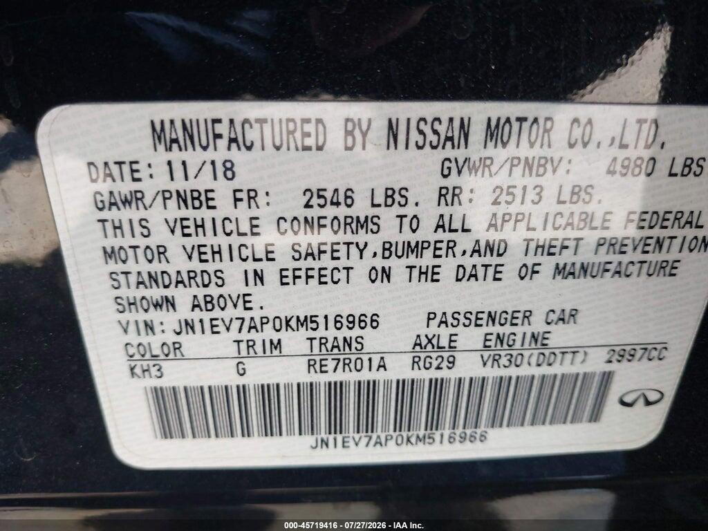 JN1EV7AP0KM516966 2019 INFINITI Q50 photo no. 9