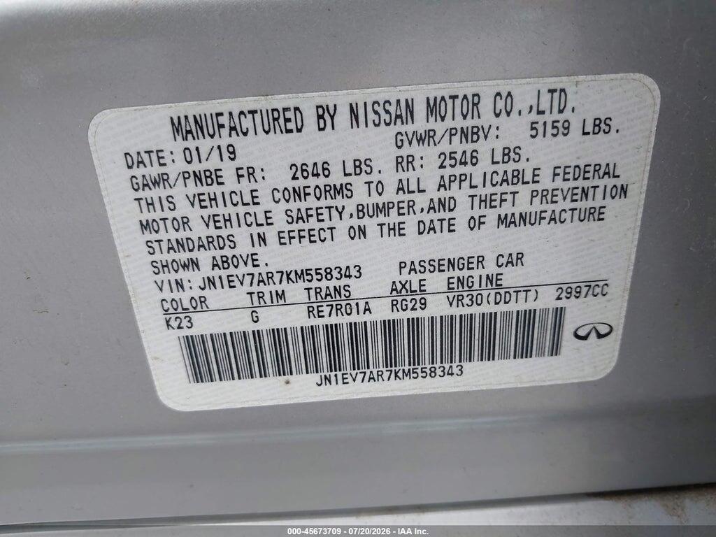 JN1EV7AR7KM558343 2019 INFINITI Q50 photo no. 9