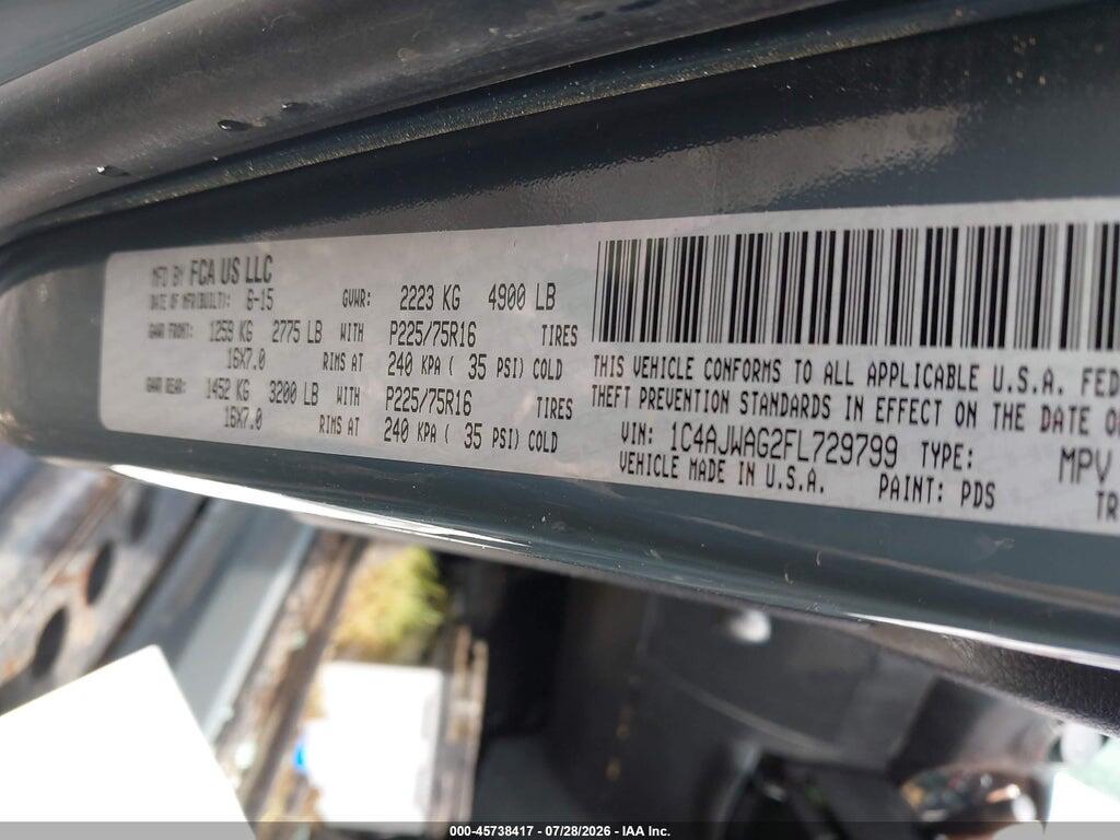 1C4AJWAG2FL729799 2015 JEEP WRANGLER photo no. 9