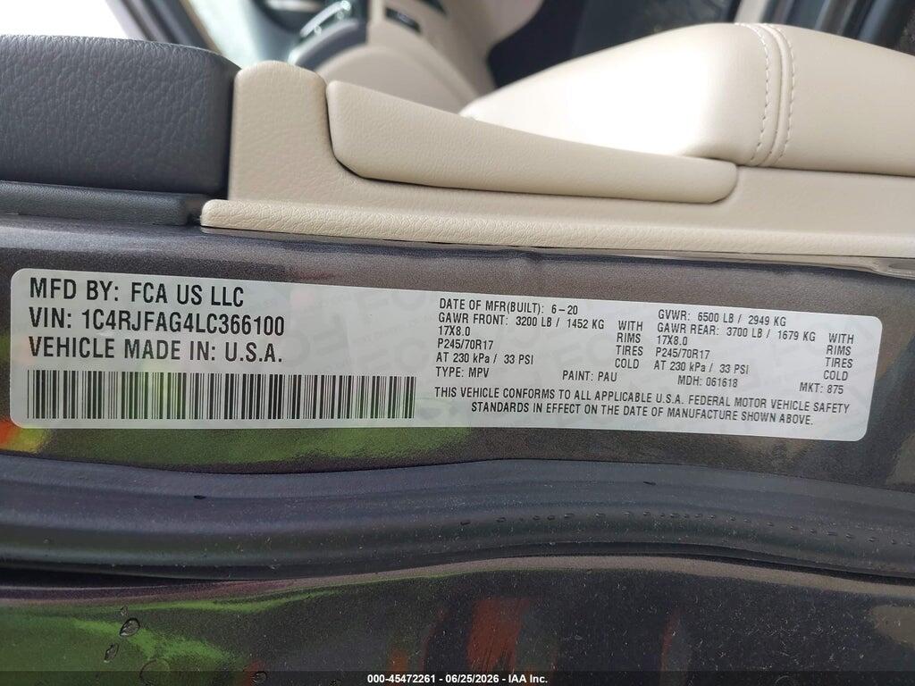 1C4RJFAG4LC366100 2020 JEEP GRAND CHEROKEE photo no. 9