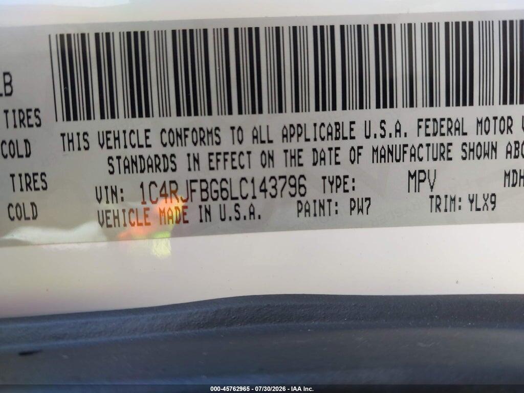 1C4RJFBG6LC143796 2020 JEEP GRAND CHEROKEE photo no. 9