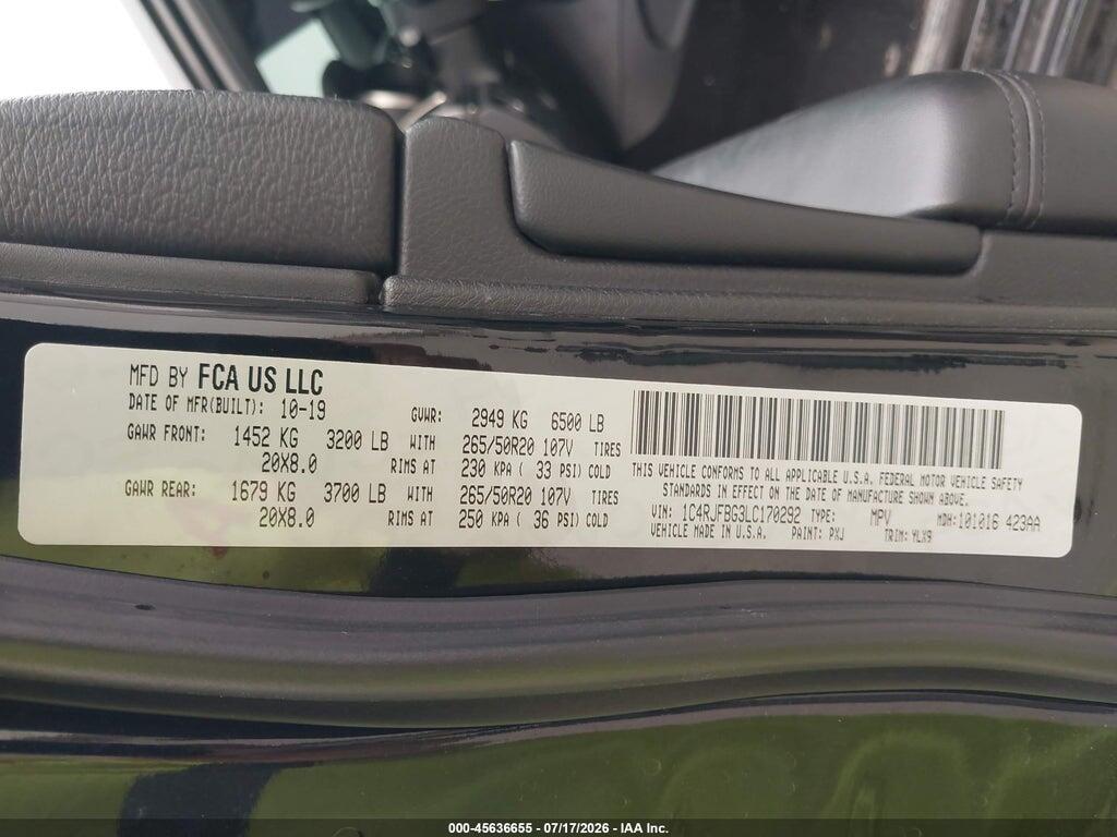 1C4RJFBG3LC170292 2020 JEEP GRAND CHEROKEE photo no. 9