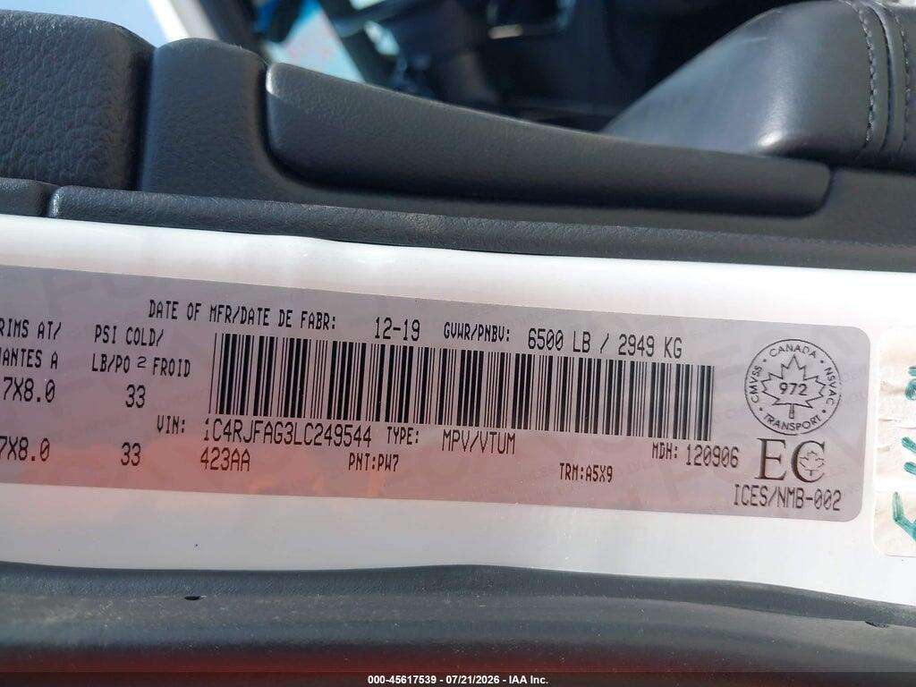 1C4RJFAG3LC249544 2020 JEEP GRAND CHEROKEE photo no. 9