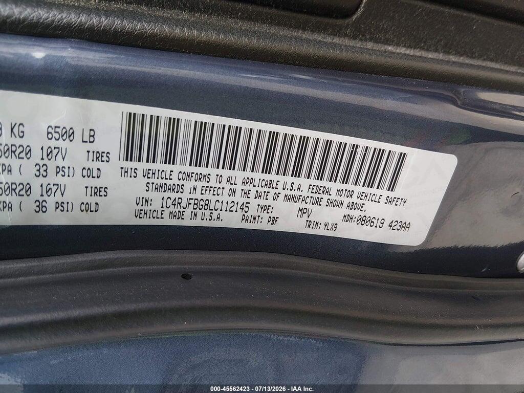 1C4RJFBG8LC112145 2020 JEEP GRAND CHEROKEE photo no. 9