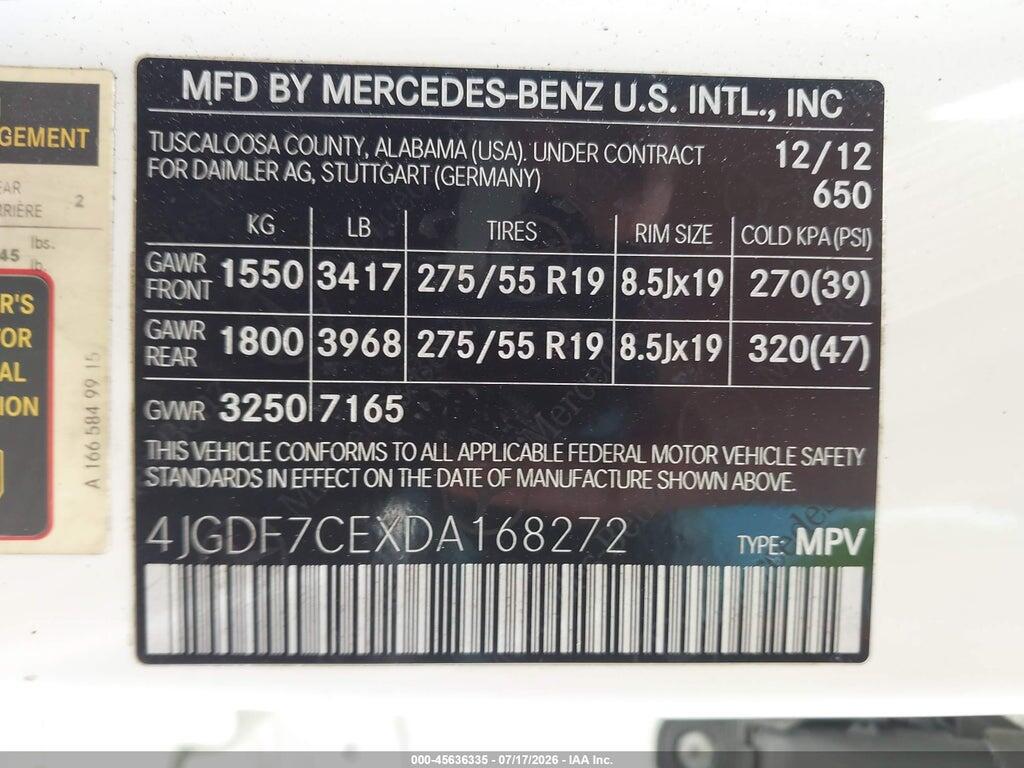 4JGDF7CEXDA168272 2013 MERCEDES-BENZ GL 450 photo no. 9